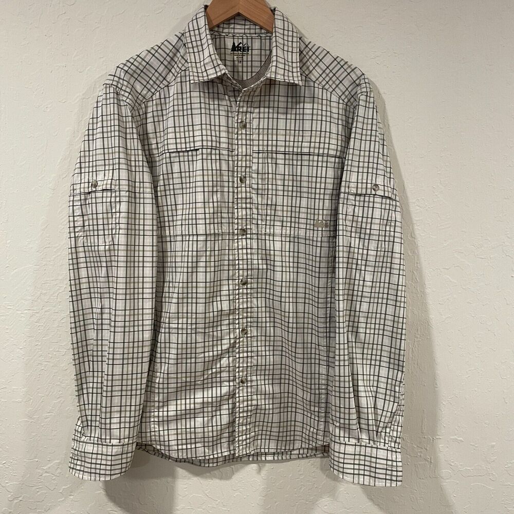 ~ REI Medium Button-Up Hiking Shirt mens brown gray quick dry tech vent stretch~ - Picture 4 of 16